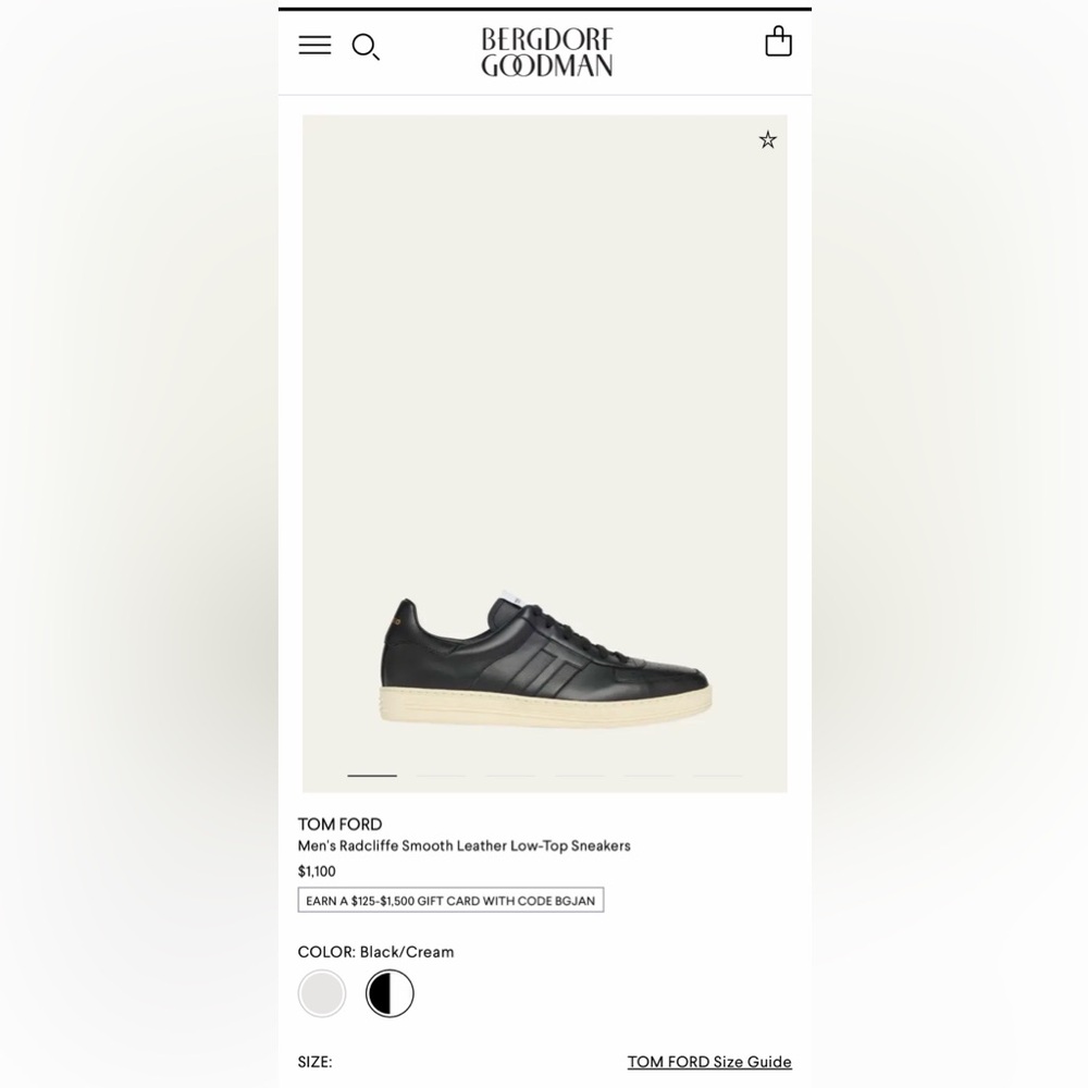 NEW! $1,100 Tom Ford Radcliffe Smooth Leather Low-Top Black Cream Sneakers 9 - Picture 11 of 11